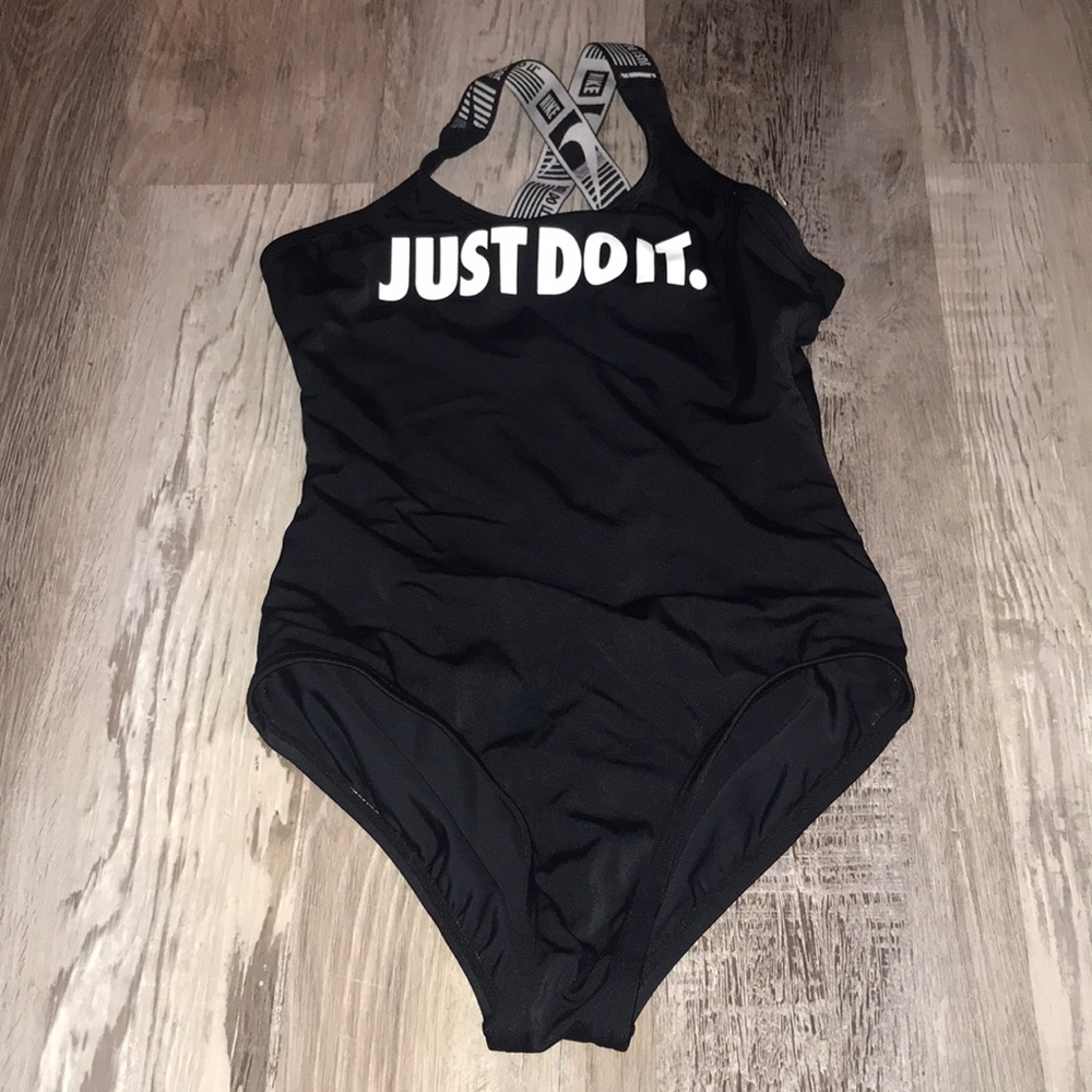 Nike Just do it black and white one piece bathing suit size M 10/12 yrs old kids